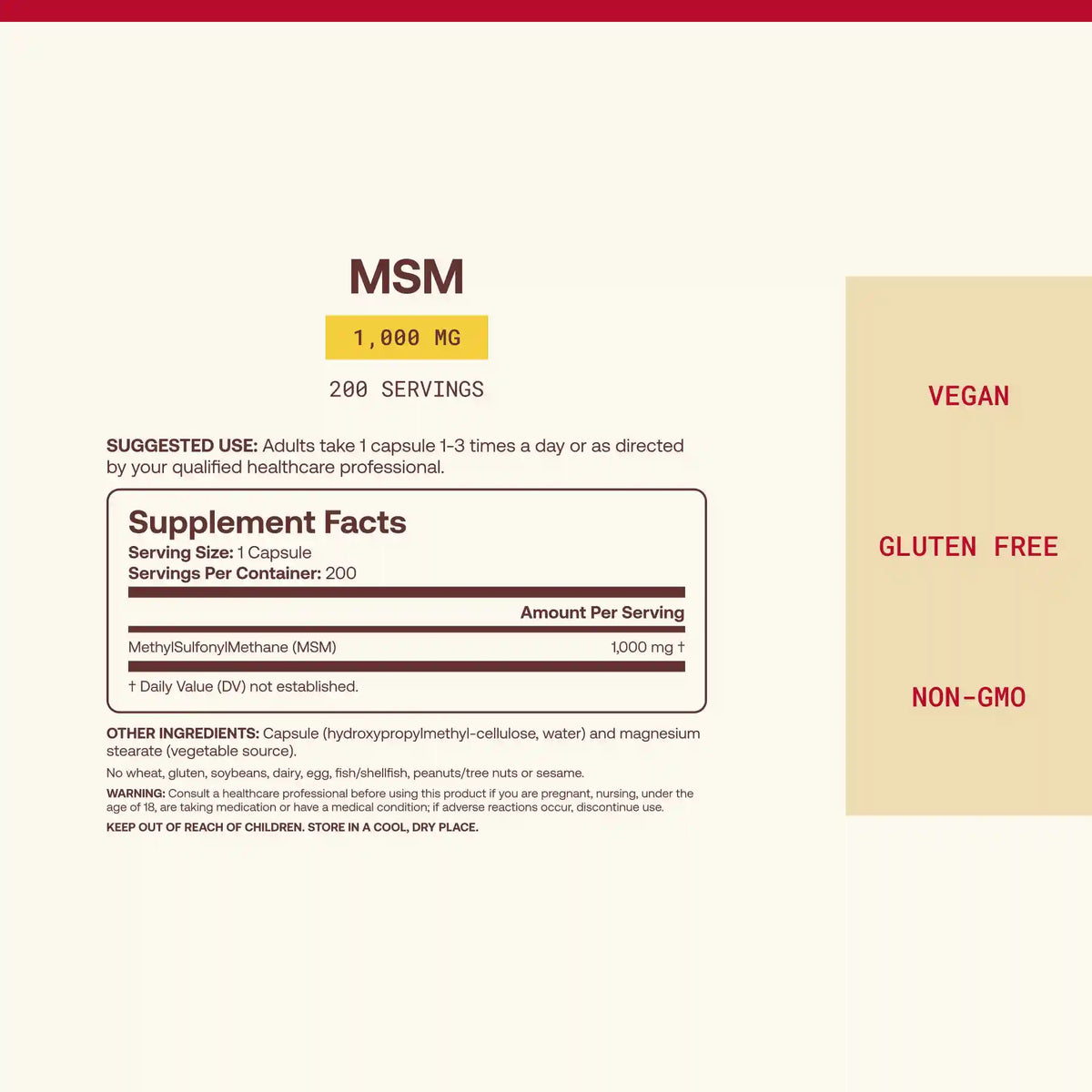 MSM - 1000mg Veggie Capsules